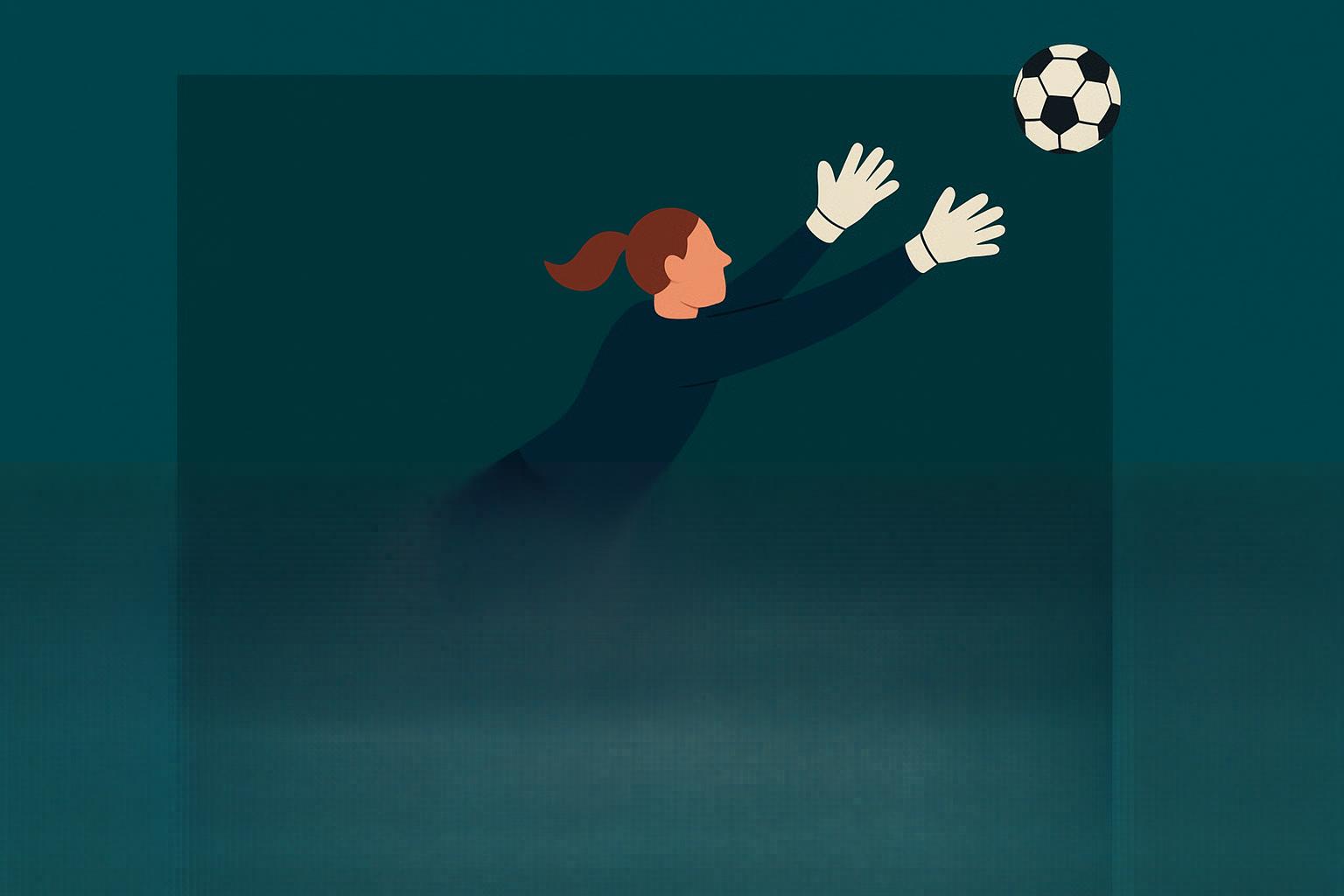 Entferne den roten Rahmen hinter der Torhüterin und lasse den Ball in Richtung des oberen rechten Torwinkels fliegen.