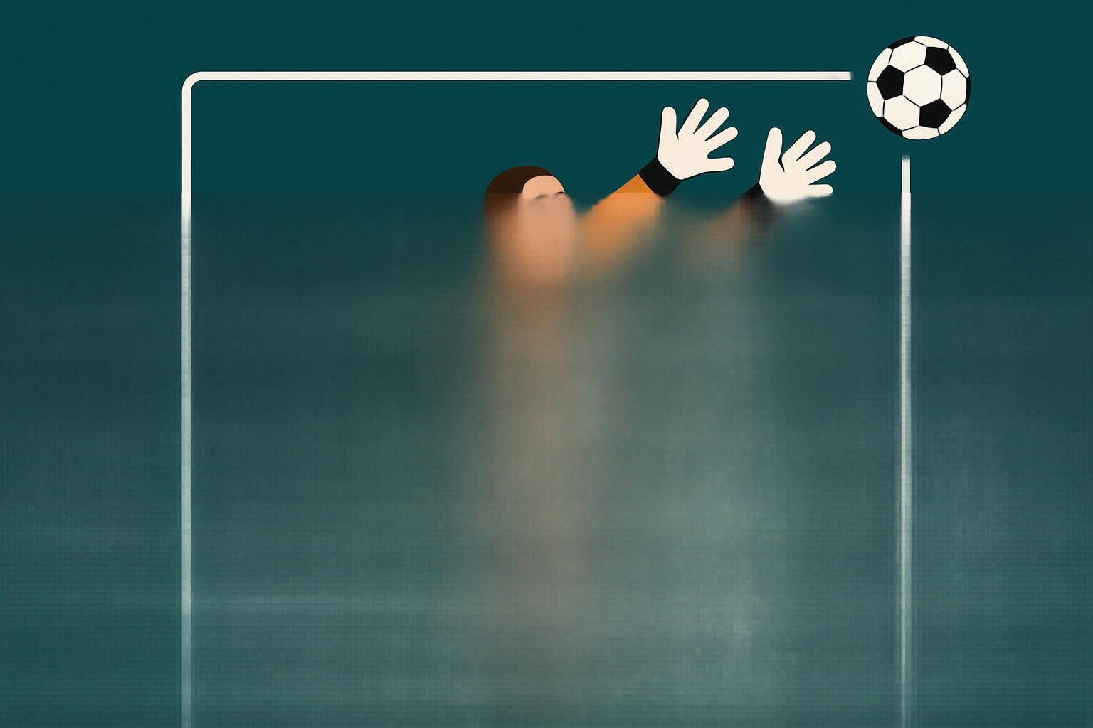 Bearbeite das vorherige Bild: Entferne den roten Rahmen hinter der Torhüterin und lasse den Ball in Richtung des oberen rechten Torwinkels fliegen.